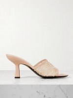 Demi leather-trimmed crystal-embellished mesh mules