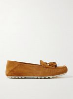 Tasseled suede collapsible-heel loafers