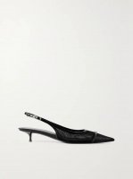 Oxalis patent leather-trimmed mesh slingback pumps