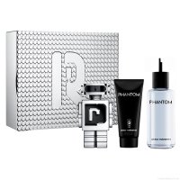 Kit Perfume Paco Rabanne Phantom Masculino Eau de Toilette 100 ml + Gel de Banho 100 ml + Perfume 200 ml Refil