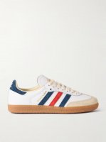 + Sporty & Rich Olympic Samba OG satin and suede-trimmed leather sneakers