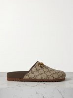 Sol embellished leather-trimmed canvas-jacquard slippers