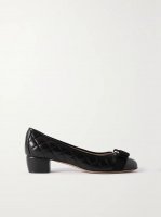 Vara Q bow-embellished quilted patent-leather pumps