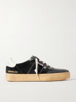 Soul-Star distressed suede and leather-trimmed velvet sneakers