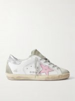 Superstar distressed metallic leather sneakers