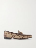 Horsebit 1953 leather-trimmed canvas-jacquard loafers