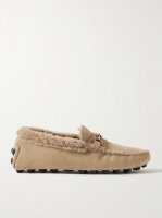 Gommino Macro embellished shearling-trimmed suede loafers