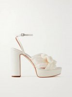 Natalia bow-embellished plissé-organza platform sandals