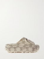 Embossed logo-jacquard coated-canvas platform slides