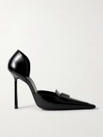 D'Orsay glossed-leather pumps