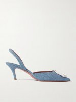 Camelia crystal-embellished denim-effect satin slingback pumps