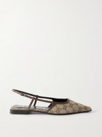 Demi leather-trimmed canvas-jacquard ballet flats