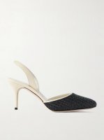 Casam 70 leather and raffia slingback pumps