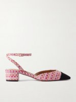 French Flirt 35 grosgrain-trimmed metallic woven raffia Mary-Jane pumps