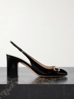 Lady horsebit-embellished patent-leather slingback pumps