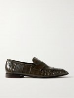 Paneled glossed-leather loafers