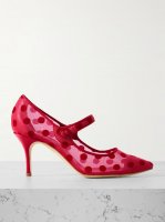 Campari 70 grosgrain-trimmed flocked mesh Mary Jane pumps