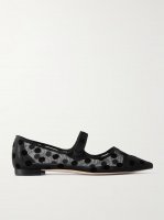 Campari grosgrain-trimmed flocked mesh ballet flats