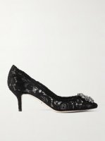 Bellucci crystal-embellished corded lace pumps