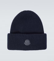 MonclerLeather-trimmed cashmere beanie