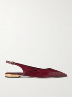 Saada suede-trimmed leather slingback ballet flats