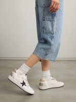 Ball Star distressed glittered suede-trimmed leather sneakers