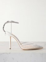 Saeda 100 crystal-embellished leather-trimmed mesh pumps