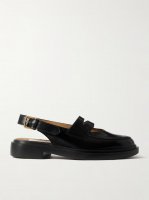 Cutout leather slingback loafers