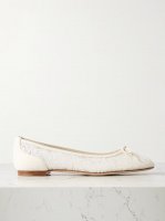 Verizzo bow-detailed suede-trimmed cotton-blend lace ballet flats