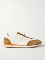 The Sport leather-trimmed suede and twill sneakers