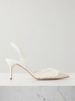 Capsli 70 embroidered lace and crepe pointed-toe slingback pumps