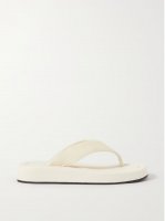 Ginza leather and velvet platform flip flops