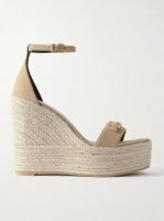 Embellished suede espadrille wedge sandals