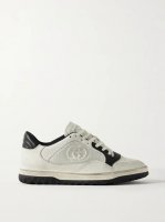 MAC80 distressed leather and embroidered ribbed-knit sneakers