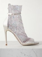 Galaxia crystal-embellished satin and mesh pumps