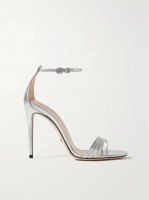 Crystal-embellished metallic leather sandals