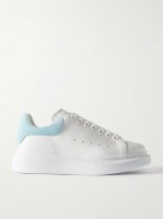 Suede-trimmed leather exaggerated-sole sneakers