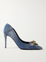 Embellished denim pumps