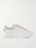 Matte and mirrored-leather exaggerated-sole sneakers