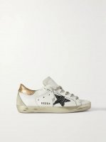 Superstar distressed suede-trimmed printed leather sneakers