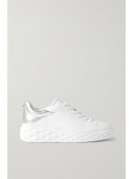 Diamond Maxi logo-debossed metallic leather platform sneakers