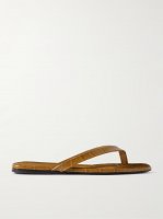 Croc-effect leather flip flops