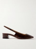 Ginza 35 printed patent-leather slingback pumps