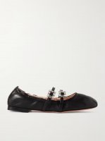 Crystal-embellished leather ballet flats