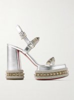 Superclou 130 braided-trimmed studded metallic leather platform sandals