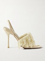 Cassia faux pearl-embellished PVC and satin slingback sandals