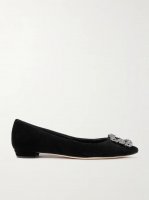 Hangisiflat embellished velvet point-toe flats