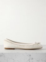 Elme leather-trimmed embellished satin ballet flats