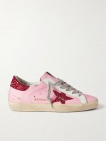 Superstar glittered distressed leather sneakers