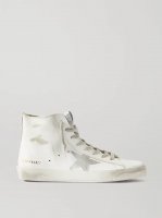 Francy glittered distressed leather and suede high-top sneakers